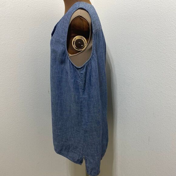 J Jill Large Blue Sleeveless Chambray Linen Blend Shirt Size Large - Picture 4 of 8